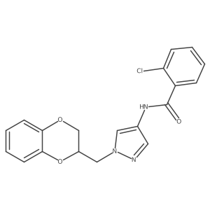 2-chloro-N-(1-((2,3-dihydrobenzo[b][1,4]dioxin-2-yl)methyl)-1H-pyrazol-4-yl)benzamide Structure
