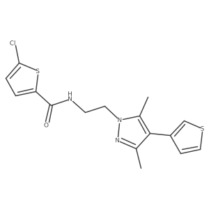 5-chloro-N-(2-(3,5-dimethyl-4-(thiophen-3-yl)-1H-pyrazol-1-yl)ethyl)thiophene-2-carboxamide结构式