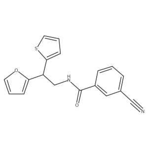 3-cyano-N-[2-(furan-2-yl)-2-(thiophen-2-yl)ethyl]benzamide结构式