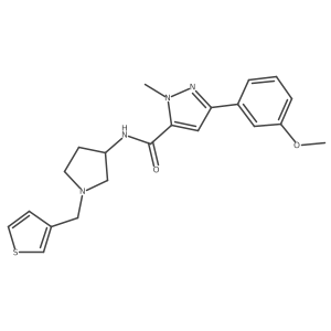 3-(3-methoxyphenyl)-1-methyl-N-{1-[(thiophen-3-yl)methyl]pyrrolidin-3-yl}-1H-pyrazole-5-carboxamide结构式