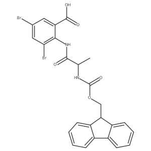 3,5-dibromo-2-[(2R)-2-({[(9H-fluoren-9-yl)methoxy]carbonyl}amino)propanamido]benzoic acid Structure