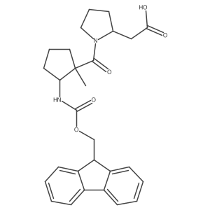 2-[(2S)-1-[2-({[(9H-fluoren-9-yl)methoxy]carbonyl}amino)-1-methylcyclopentanecarbonyl]pyrrolidin-2-yl]acetic acid Structure