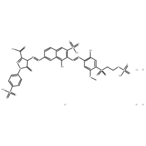 Cuprate(4-), (4,5-dihydro-4-((8-(hydroxy-kappaO)-7-((2-(hydroxy-kappaO)-5-methoxy-4-((2-(sulfooxy)ethyl)sulfonyl)phenyl)azo-kappaN1)-6-sulfo-2-naphthalenyl)azo)-5-oxo-1-(4-sulfophenyl)-1H-pyrazole-3-carboxylato(6-))-, tetrahydrogen结构式