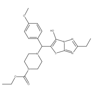 Ethyl 4-((2-ethyl-6-hydroxythiazolo[3,2-b][1,2,4]triazol-5-yl)(4-methoxyphenyl)methyl)piperazine-1-carboxylate结构式