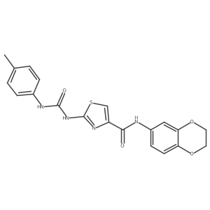 N-(2,3-dihydrobenzo[b][1,4]dioxin-6-yl)-2-(3-(p-tolyl)ureido)thiazole-4-carboxamide结构式