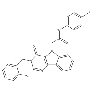 2-(3-(2-chlorobenzyl)-4-oxo-3H-pyrimido[5,4-b]indol-5(4H)-yl)-N-(4-fluorophenyl)acetamide结构式