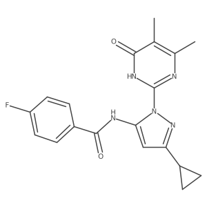 N-(3-cyclopropyl-1-(4,5-dimethyl-6-oxo-1,6-dihydropyrimidin-2-yl)-1H-pyrazol-5-yl)-4-fluorobenzamide结构式