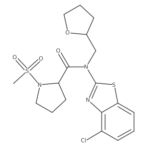 N-(4-chlorobenzo[d]thiazol-2-yl)-1-(methylsulfonyl)-N-((tetrahydrofuran-2-yl)methyl)pyrrolidine-2-carboxamide结构式