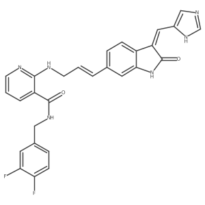 N-[(3,4-difluorophenyl)methyl]-2-[3-[3-(1H-imidazol-5-ylmethylidene)-2-oxo-1H-indol-6-yl]prop-2-enylamino]pyridine-3-carboxamide Structure