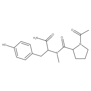 (S)-1-Acetyl-N-((R)-1-amino-3-(4-hydroxyphenyl)-1-oxopropan-2-yl)-N-methylpyrrolidine-2-carboxamide结构式