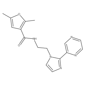 2,5-dimethyl-N-(2-(2-(pyrazin-2-yl)-1H-imidazol-1-yl)ethyl)furan-3-carboxamide结构式