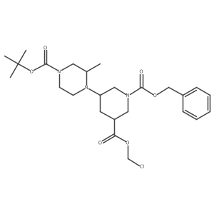 1-Benzyl 3-chloromethyl 5-{4-[(tert-butoxy)carbonyl]-2-methylpiperazin-1-yl}piperidine-1,3-dicarboxylate结构式