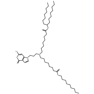 Heptadecan-9-yl 8-((3-(2-amino-6-oxo-3H-purin-9(6H)-yl)propyl)(8-(nonyloxy)-8-oxooctyl)amino)octanoate结构式