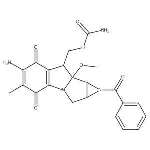 Azirino(2',3':3,4)pyrrolo(1,2-a)indole-4,7-dione, 1,1a,2,8,8a,8b-hexahydro-6-amino-1-benzoyl-8-(hydroxymethyl)-8a-methoxy-5-methyl-, carbamate (ester) Structure
