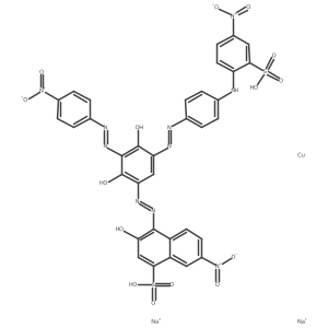 Cuprate(2-), (4-((2,4-dihydroxy-3-((4-nitrophenyl)azo)-5-((4-((4-nitro-2-sulfophenyl)amino)p henyl)azo)phenyl)azo)-3-hydroxy-7-nitro-1-naphthalenesulfonato(4-))-, disodium Structure