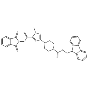 (9H-fluoren-9-yl)methyl 4-(5-{[(1,3-dioxo-2,3-dihydro-1H-isoindol-2-yl)oxy]carbonyl}-1-methyl-1H-pyrazol-3-yl)piperidine-1-carboxylate结构式
