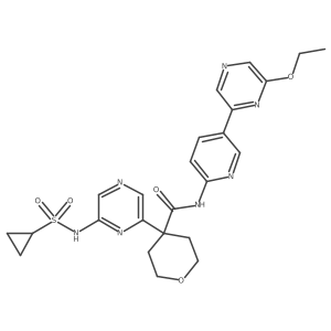 4-(6-cyclopropanesulfonamidopyrazin-2-yl)-N-[5-(6-ethoxypyrazin-2-yl)pyridin-2-yl]oxane-4-carboxamide结构式