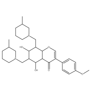 5,7-Dihydroxy-3-(4-methoxyphenyl)-6,8-bis[(3-methylpiperidin-1-yl)methyl]-4a,5,6,7,8,8a-hexahydrochromen-4-one结构式