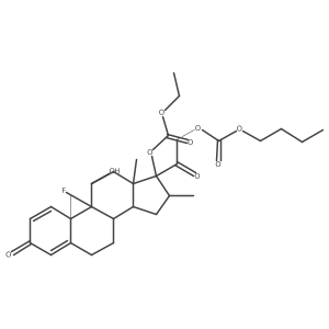 Pregna-1,4-diene-3,20-dione, 21-[(butoxycarbonyl)oxy]-17-[(ethoxycarbonyl)oxy]-9-fluoro-11-hydroxy-16-methyl-, (11I(2),16I+/-)-结构式
