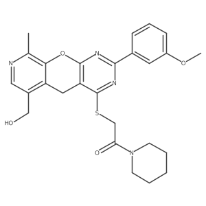 2-((6-(hydroxymethyl)-2-(3-methoxyphenyl)-9-methyl-5H-pyrido[4',3':5,6]pyrano[2,3-d]pyrimidin-4-yl)thio)-1-(piperidin-1-yl)ethanone结构式