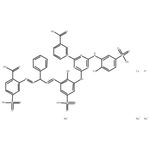 (Trisodium (2-((3-(6-(2-chloro-5-sulfonatoanilino)-4-(3-carboxypyridinio)-1,3,5-triazin-2-ylamino)-2-oxido-5-sulfonatophenylazo)phenylmethylazo)-4-sulfonatobenzoato)copper(3-)) hydroxide结构式