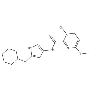 5-chloro-N-[3-(cyclohexylmethyl)-1H-pyrazol-5-yl]-2-(methylsulfanyl)pyrimidine-4-carboxamide结构式