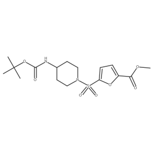5-(4-tert-Butoxycarbonylamino-piperidine-1-sulfonyl)-furan-2-carboxylic acid methyl ester结构式
