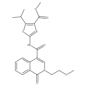 Methyl 2-({[2-(2-methoxyethyl)-1-oxo-1,2-dihydroisoquinolin-4-yl]carbonyl}amino)-5-(propan-2-yl)-1,3-thiazole-4-carboxylate结构式