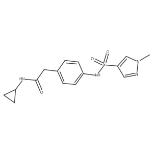 N-cyclopropyl-2-(4-(1-methyl-1H-pyrazole-4-sulfonamido)phenyl)acetamide结构式