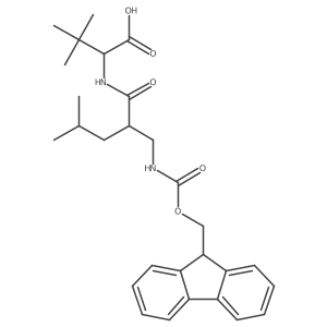 (2S)-2-{2-[({[(9H-fluoren-9-yl)methoxy]carbonyl}amino)methyl]-4-methylpentanamido}-3,3-dimethylbutanoic acid Structure