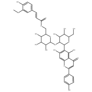 5,7-Dihydroxy-6-[2-O-[6-O-[(2E)-3-(4-hydroxy-3-methoxyphenyl)-1-oxo-2-propen-1-yl]-I(2)-D-glucopyranosyl]-I(2)-D-glucopyranosyl]-2-(4-hydroxyphenyl)-4H-1-benzopyran-4-one结构式