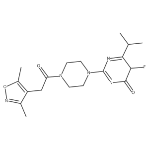 2-[4-[2-(3,5-dimethyl-1,2-oxazol-4-yl)acetyl]piperazin-1-yl]-5-fluoro-6-propan-2-yl-5H-pyrimidin-4-one结构式