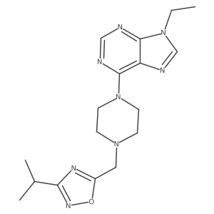 9-ethyl-6-(4-{[3-(propan-2-yl)-1,2,4-oxadiazol-5-yl]methyl}piperazin-1-yl)-9H-purine结构式