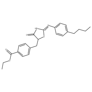 (E)-ethyl 4-((2-((4-butylphenyl)imino)-4-oxothiazolidin-5-yl)methyl)benzoate结构式