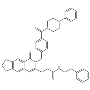 2-((8-oxo-7-(4-(4-phenylpiperazine-1-carbonyl)benzyl)-7,8-dihydro-[1,3]dioxolo[4,5-g]quinazolin-6-yl)thio)-N-phenethylacetamide结构式