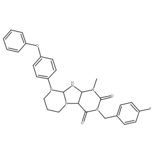 3-[(4-fluorophenyl)methyl]-1-methyl-9-(4-phenoxyphenyl)-6,7,8,9a,10,10a-hexahydro-4aH-purino[7,8-a]pyrimidine-2,4-dione Structure