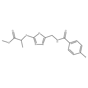 Methyl 2-((5-((4-fluorobenzamido)methyl)-1,3,4-oxadiazol-2-yl)thio)propanoate结构式