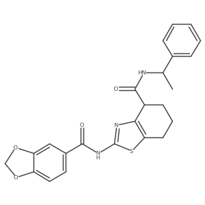 2-(benzo[d][1,3]dioxole-5-carboxamido)-N-(1-phenylethyl)-4,5,6,7-tetrahydrobenzo[d]thiazole-4-carboxamide结构式