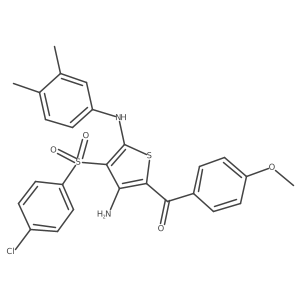 (3-Amino-4-((4-chlorophenyl)sulfonyl)-5-((3,4-dimethylphenyl)amino)thiophen-2-yl)(4-methoxyphenyl)methanone Structure