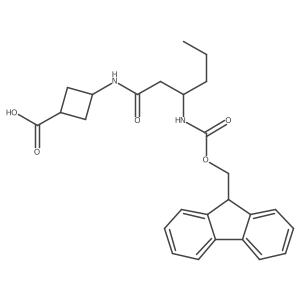 (1rs,3rs)-3-[(3R)-3-({[(9H-fluoren-9-yl)methoxy]carbonyl}amino)hexanamido]cyclobutane-1-carboxylic acid结构式