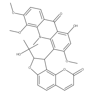 rel-4-[(8R,9R)-8,9-Dihydro-8-(1-hydroxy-1-methylethyl)-2-oxo-2H-furo[2,3-h]-1-benzopyran-9-yl]-1-hydroxy-3,5,6-trimethoxy-10-methyl-9(10H)-acridinone Structure