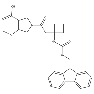1-{2-[1-({[(9H-fluoren-9-yl)methoxy]carbonyl}amino)cyclobutyl]acetyl}-4-methoxypyrrolidine-3-carboxylic acid Structure