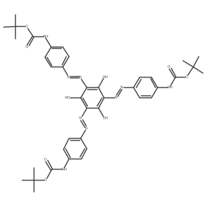 Tri-tert-butyl (((2,4,6-trihydroxybenzene-1,3,5-triyl)tris(diazene-2,1-diyl))tris(benzene-4,1-diyl))tricarbamate结构式