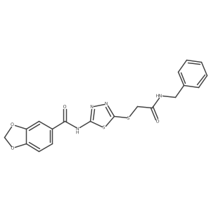 N-[5-[2-(benzylamino)-2-oxo-ethyl]sulfanyl-1,3,4-thiadiazol-2-yl]-1,3-benzodioxole-5-carboxamide结构式
