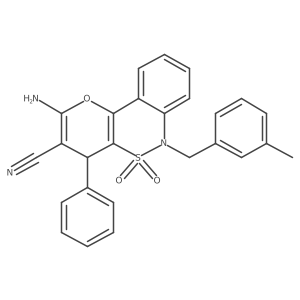 2-Amino-6-(3-methylbenzyl)-4-phenyl-4,6-dihydropyrano[3,2-c][2,1]benzothiazine-3-carbonitrile 5,5-dioxide Structure