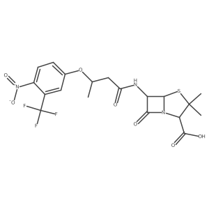 (2S,5R,6R)-3,3-Dimethyl-6-[[3-[4-nitro-3-(trifluoromethyl)phenoxy]-1-oxobutyl]amino]-7-oxo-4-thia-1-azabicyclo[3.2.0]heptane-2-carboxylic acid Structure