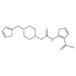 2-(2-(4-(Furan-2-ylmethyl)piperazin-1-yl)acetamido)thiophene-3-carboxamide结构式