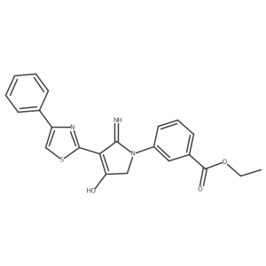 ethyl 3-[5-amino-3-oxo-4-(4-phenyl-1,3-thiazol-2-yl)-2,3-dihydro-1H-pyrrol-1-yl]benzoate结构式