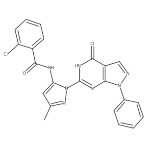 2-chloro-N-(3-methyl-1-(4-oxo-1-phenyl-4,5-dihydro-1H-pyrazolo[3,4-d]pyrimidin-6-yl)-1H-pyrazol-5-yl)benzamide结构式