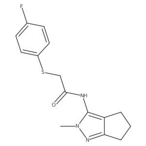 2-((4-fluorophenyl)thio)-N-(2-methyl-2,4,5,6-tetrahydrocyclopenta[c]pyrazol-3-yl)acetamide Structure
